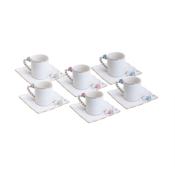 Conjunto 6 Xícaras de Café de Porcelana Flower Square Plate Branco 80ml - Wolff