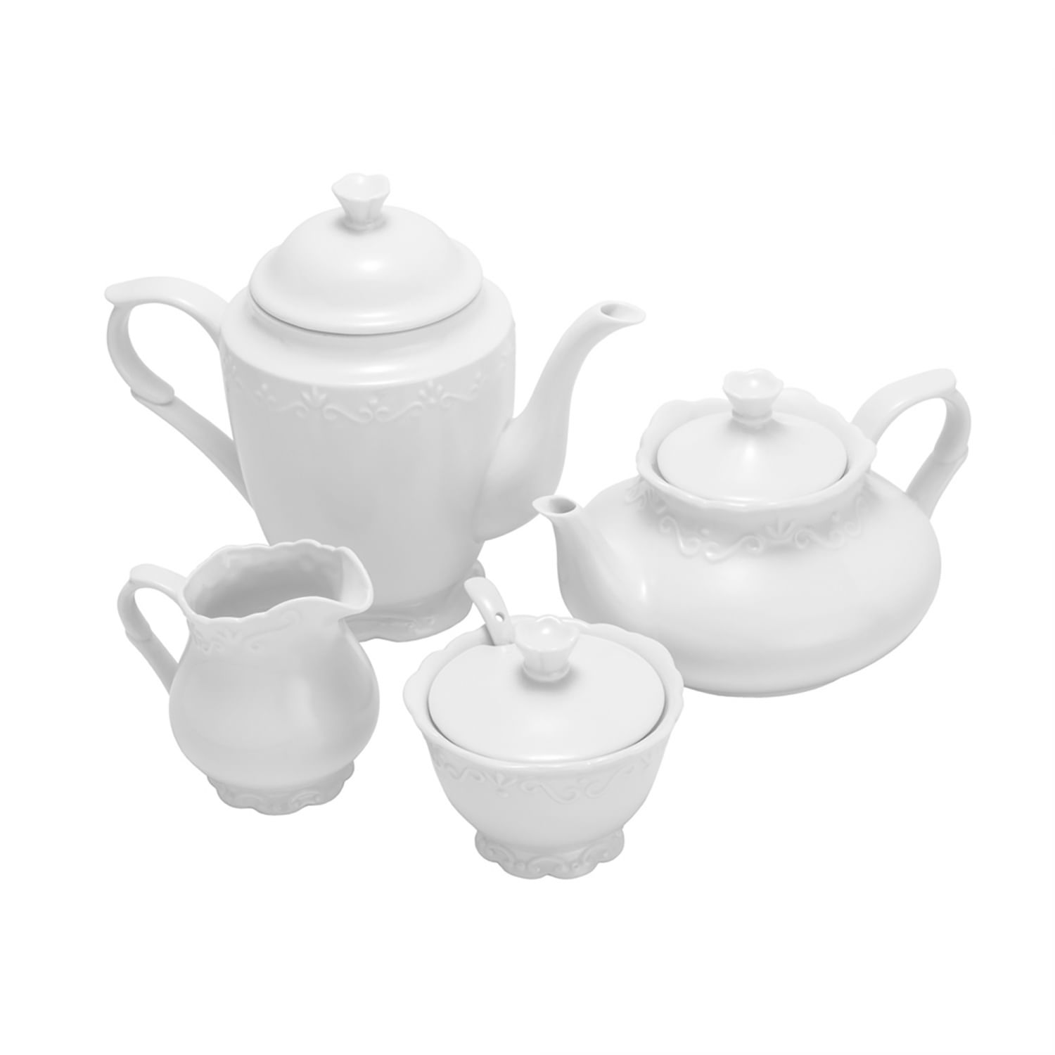 Encontraproduto.com.br - Conjunto 4 Peças de Chá e Café de Porcelana Durable Porcelain Alto Relevo - Wolff