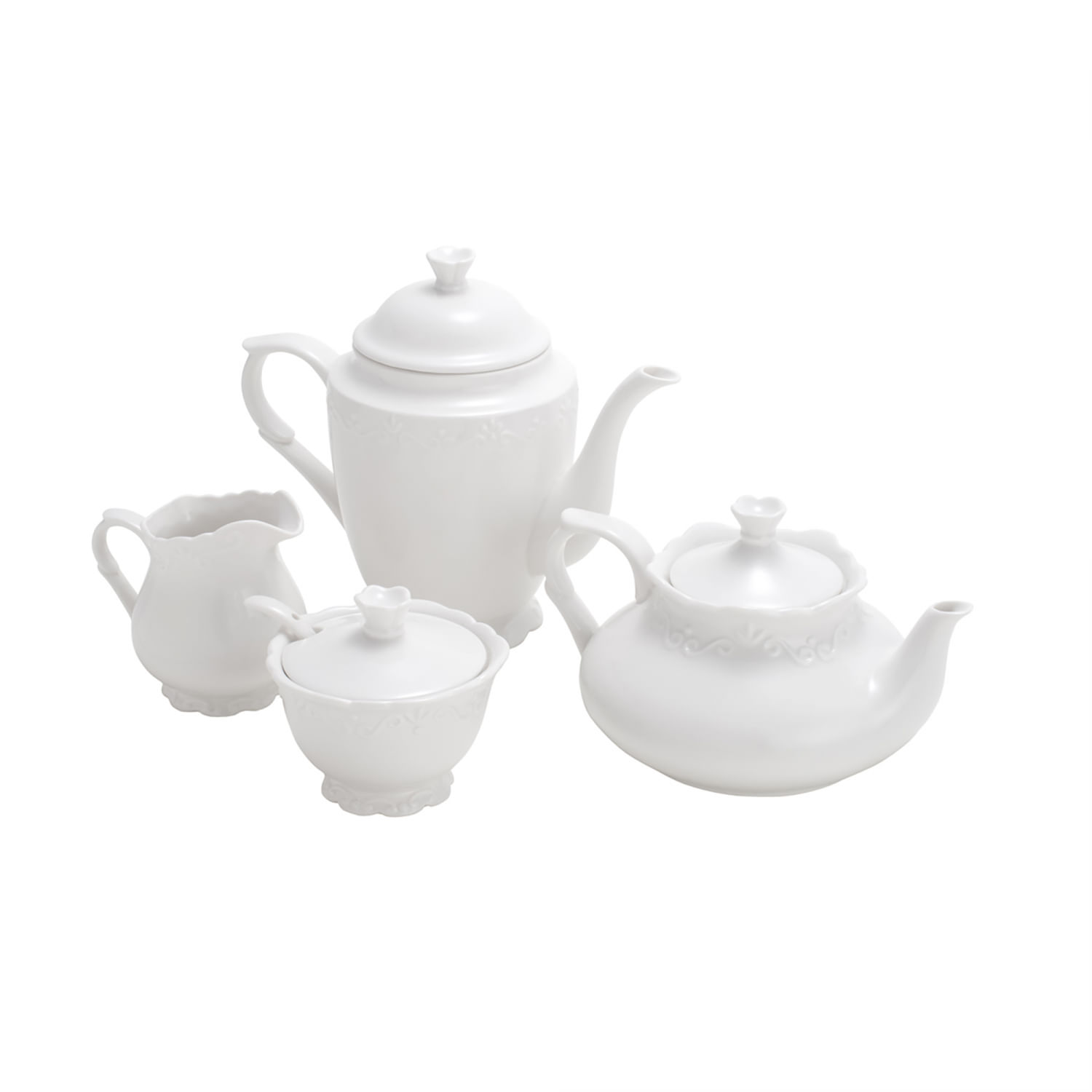 Encontraproduto.com.br - Conjunto 4 Peças de Chá e Café de Porcelana Durable Porcelain Alto Relevo - Wolff