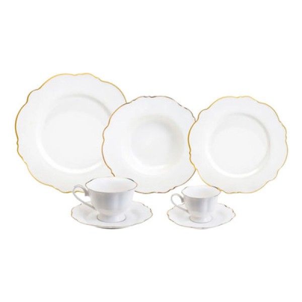 Aparelho de Jantar 42 Peças de Porcelana Maldivas Branco com Fio de Ouro - Wolff