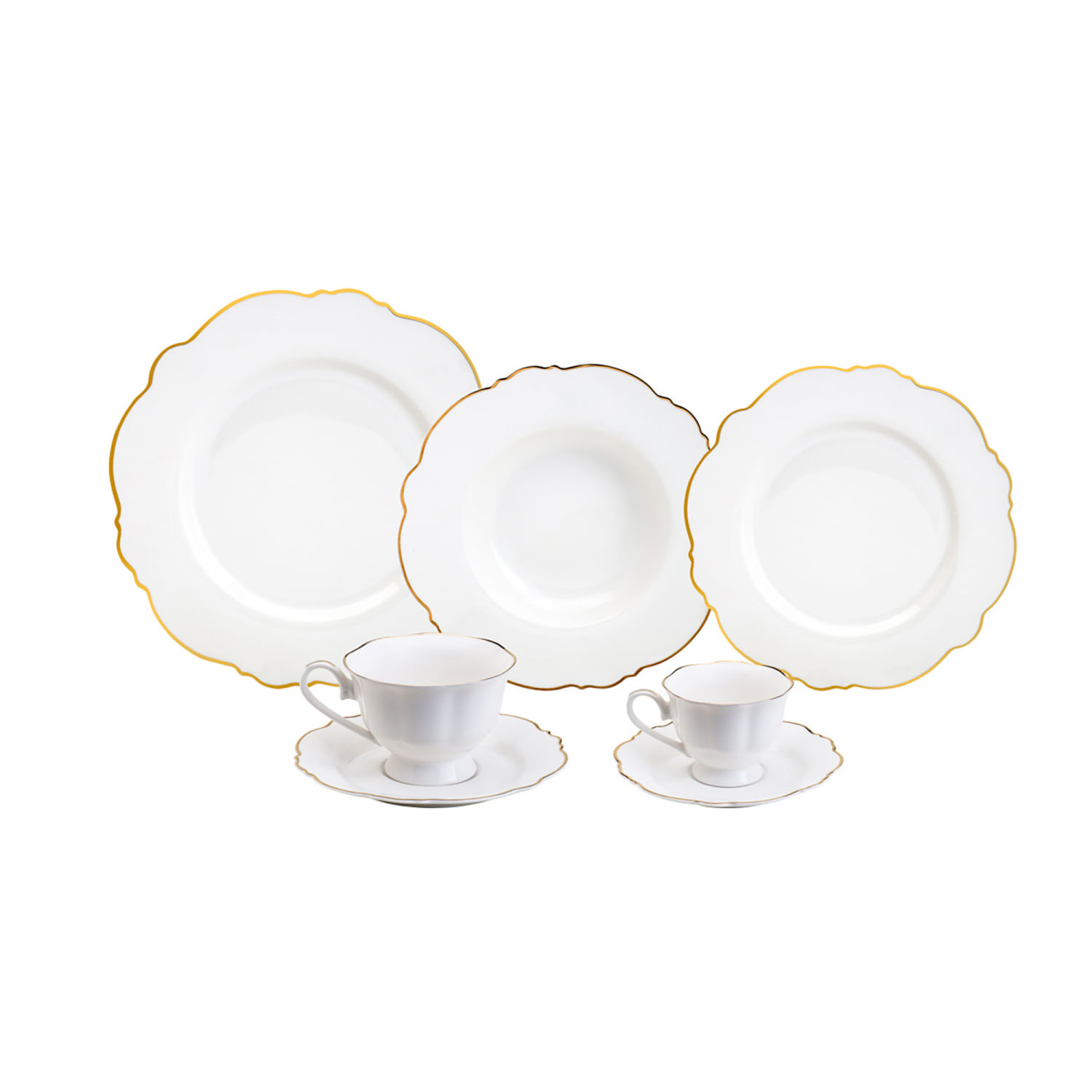 Aparelho de Jantar 42 Peças de Porcelana Maldivas Branco com Fio de Ouro - Wolff