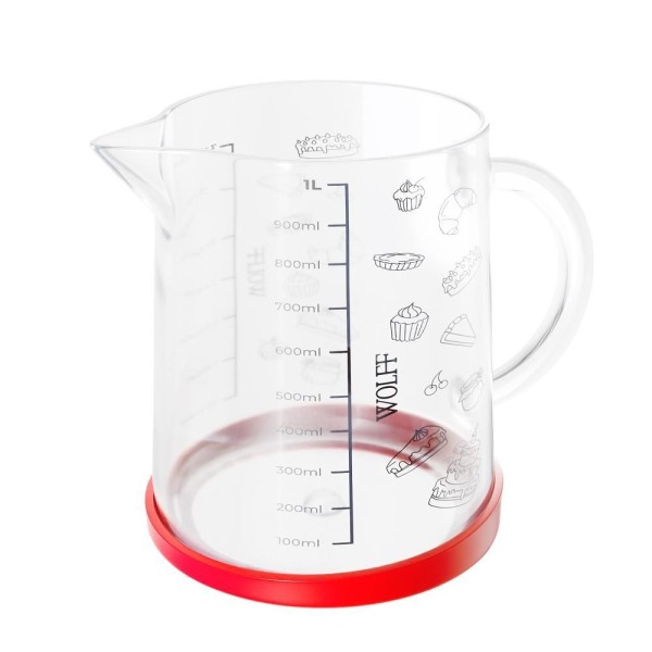 Encontraproduto.com.br - Jarra Medidora de Vidro Borossilicato Resistente ao Calor com Fundo de Silicone Removível 1L - Wolff