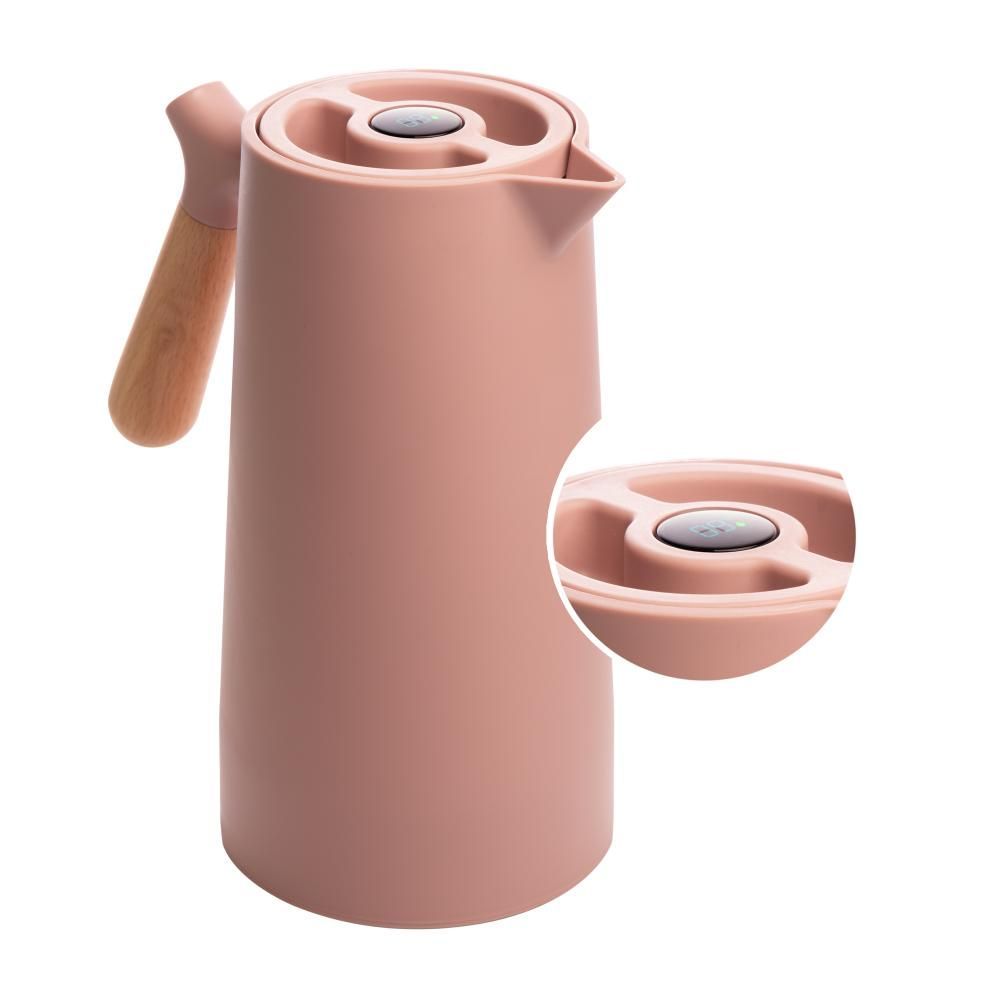 Encontraproduto.com.br - Garrafa Térmica C/ Cabo Madeira E Termômetro 1L Em Plástico Wolff