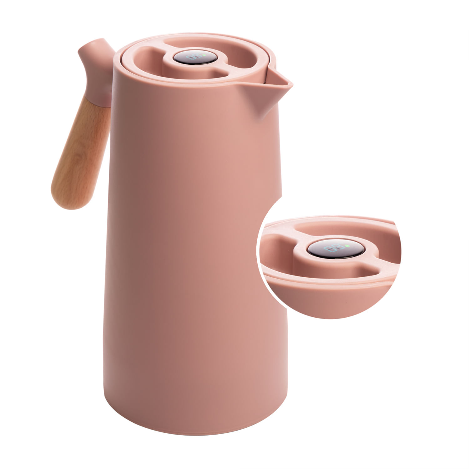 Encontraproduto.com.br - Garrafa Térmica C/ Cabo Madeira E Termômetro 1L Em Plástico Wolff