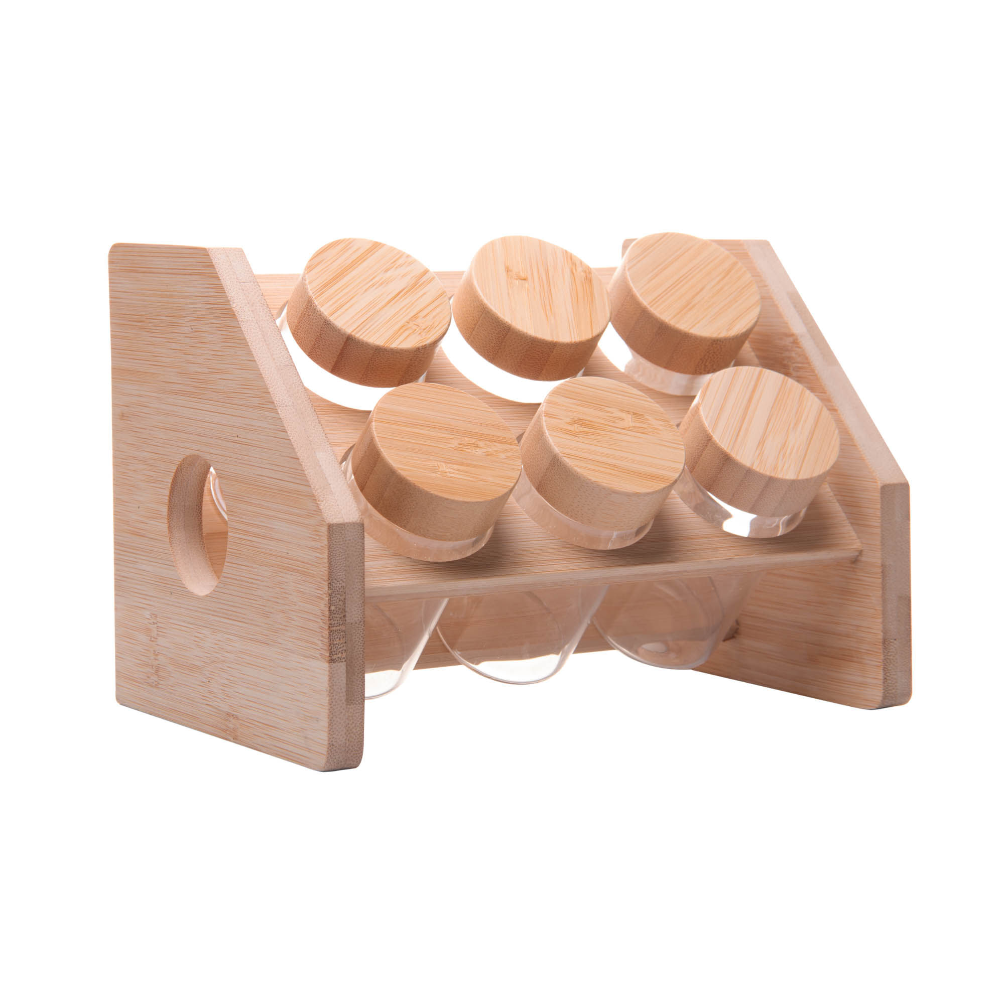 Encontraproduto.com.br - Conjunto 6 Potes em Borossilicato com Tampa de Rosca e Rack em Bambu 120ml - Wolff