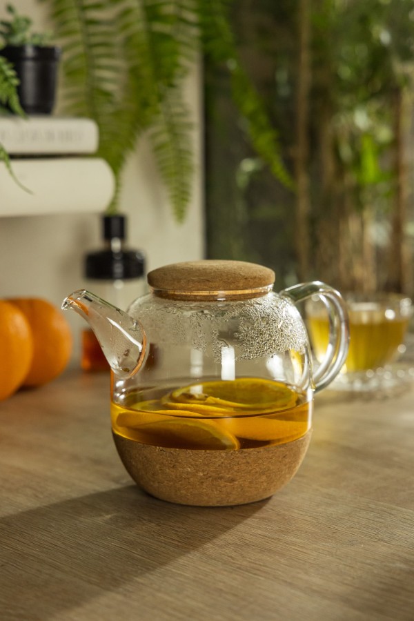Encontraproduto.com.br - Chaleira de Vidro Borossilicato com Base Antiderrapante e Tampa em Rolha 800ml - Wolff