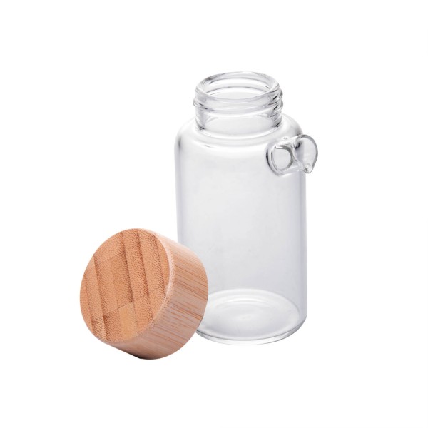 Encontraproduto.com.br - Conjunto 2 Galheteiros de Vidro Borossilicato com Tampa e Suporte de Bambu 170ml - Wolff