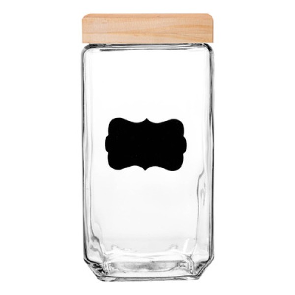 Encontraproduto.com.br - Porta Mantimento de Vidro com Tampa de Pinus e Adesivo Customizável Preto 2,2L - Wolff