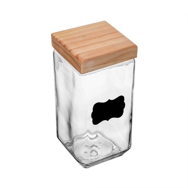 Encontraproduto.com.br - Porta Mantimento de Vidro com Tampa de Pinus e Adesivo Customizável Preto 2,2L - Wolff