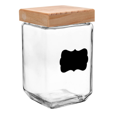 Encontraproduto.com.br - Porta Mantimento de Vidro com Tampa de Pinus e Adesivo Customizável Preto 1,7L - Wolff
