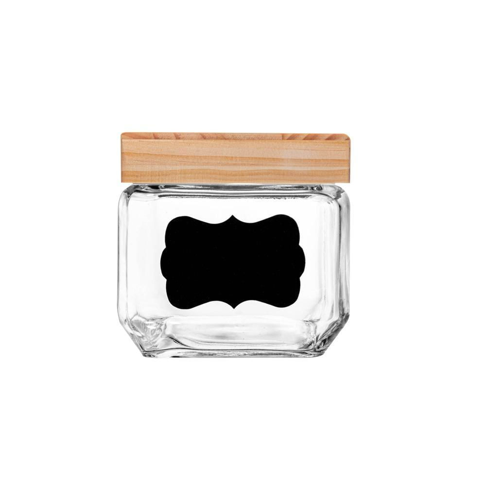 Porta Mantimento de Vidro com Tampa de Pinus e Adesivo Customizável 800ml - Wolff