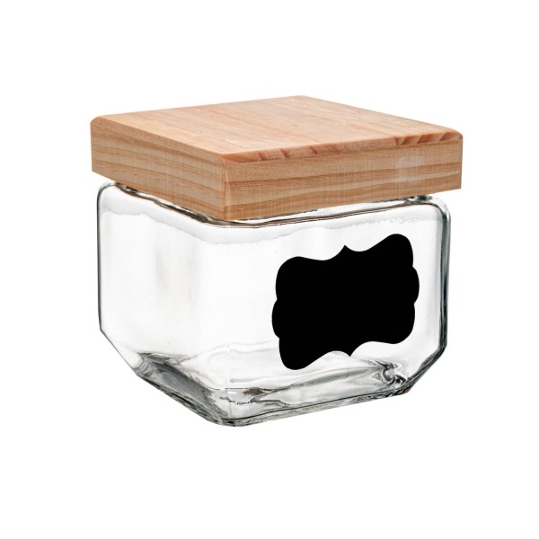 Encontraproduto.com.br - Porta Mantimento de Vidro com Tampa de Pinus e Adesivo Customizável 800ml - Wolff