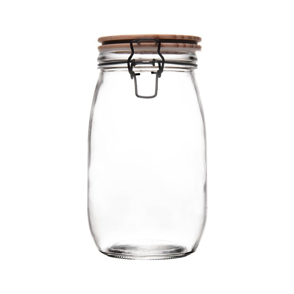Porta Mantimento de Vidro com Tampa Hermética de Bambu 1,6L - Wolff