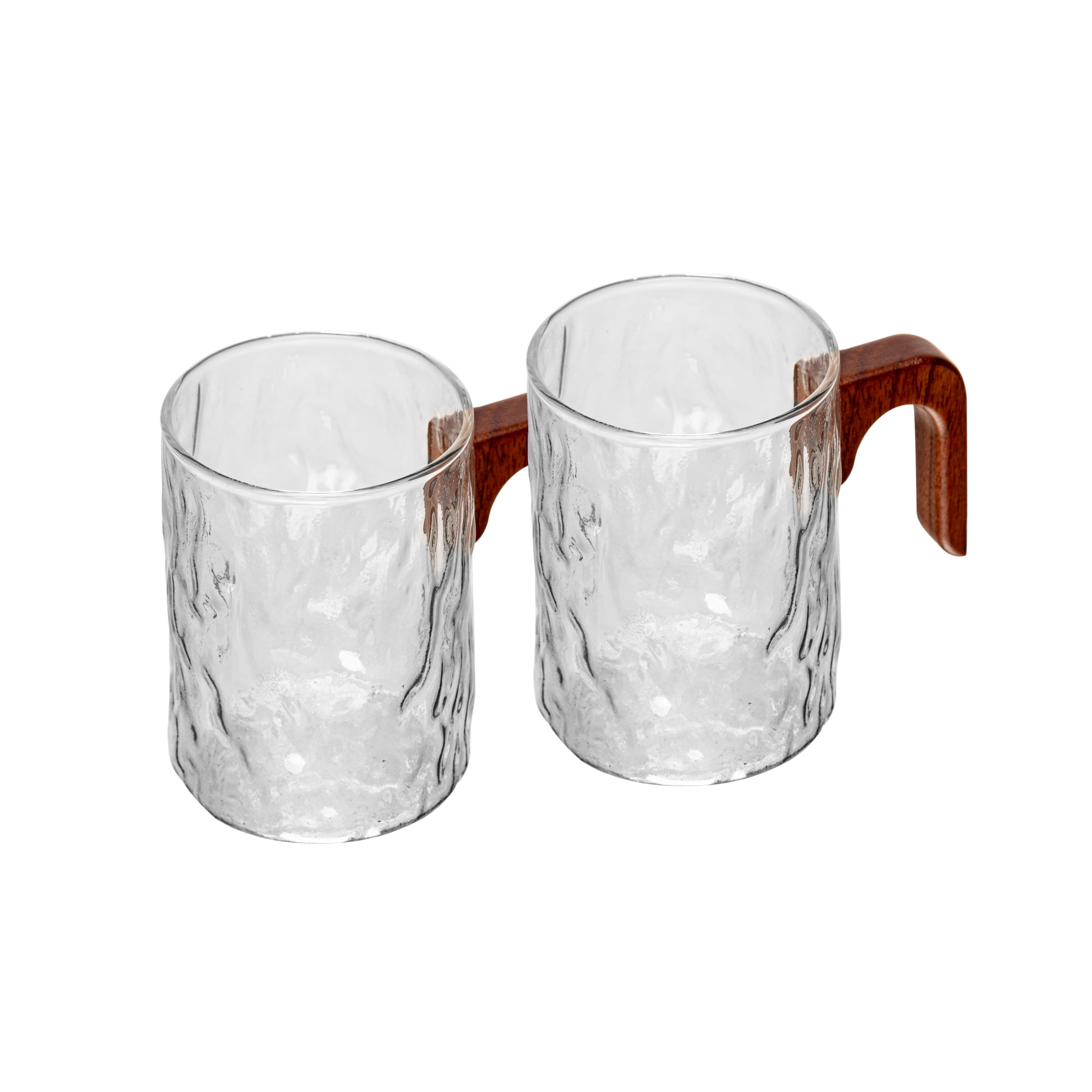 Encontraproduto.com.br - Conjunto 2 Canecas de Vidro Borossilicato com Cabo em Bambu 330ml - Wolff