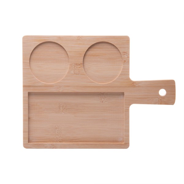 Encontraproduto.com.br - Conjunto 6 Peças Petisqueiras de Vidro com Colher e Bandeja de Bambu Tábua Ladrilho 32x22,5cm Wolff