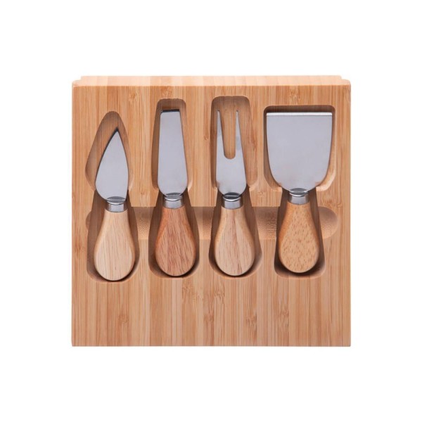 Conjunto 6 Peças Queijo De Bambu Com Tábua Ladrilho 23Cm
