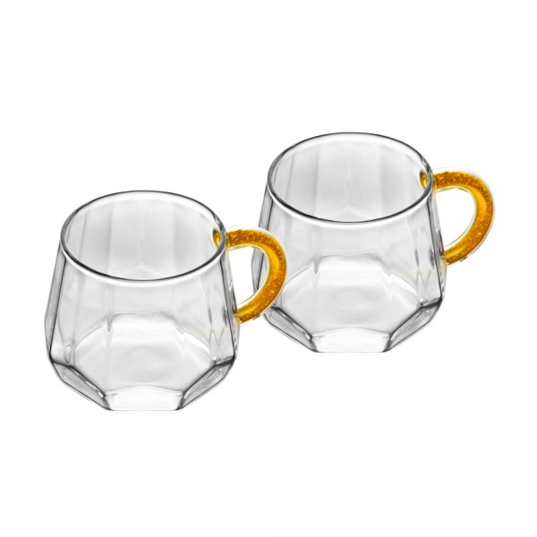 Encontraproduto.com.br - Conjunto 2 Canecas de Vidro Borossilicato com Alça Amarela 220ml - Wolff