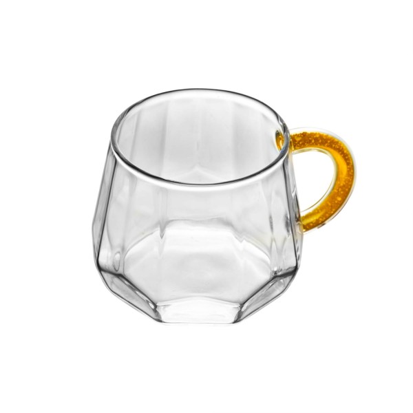 Encontraproduto.com.br - Conjunto 2 Canecas de Vidro Borossilicato com Alça Amarela 220ml - Wolff