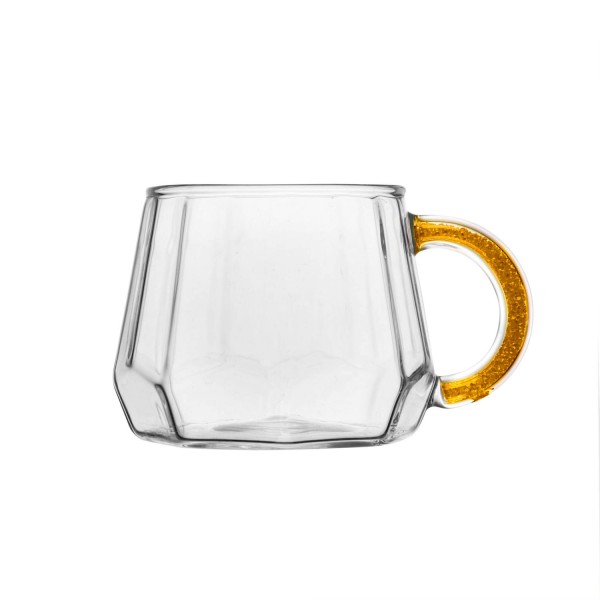 Encontraproduto.com.br - Conjunto 2 Canecas de Vidro Borossilicato com Alça Amarela 220ml - Wolff