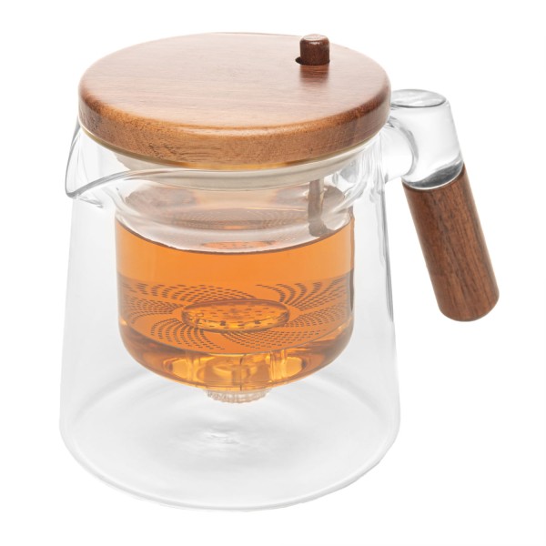 Encontraproduto.com.br - Chaleira de Vidro Borossilicato com Tampa e Alça de Madeira e Botão Infusor Automático 500ml - Wolff