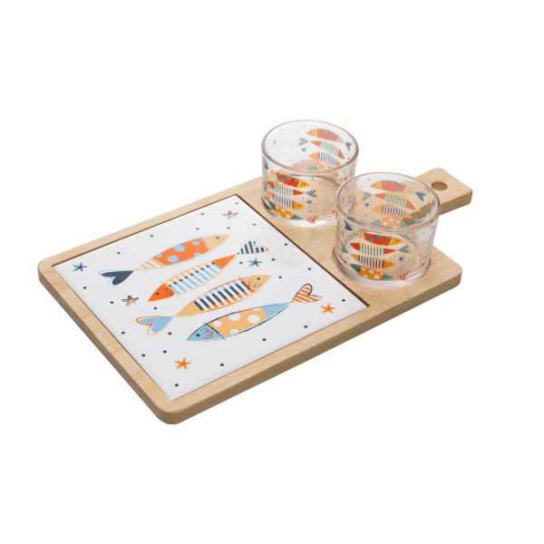Conjunto 2 Petisqueiras com Bandeja de Bambu e Tábua Iki - Wolff