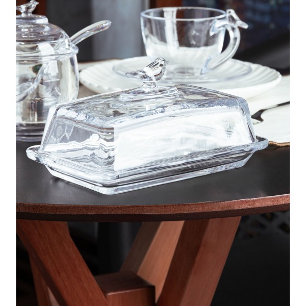 Encontraproduto.com.br - Manteigueira Retangular com Tampa Bird 18cm x 10cm x 9cm Cristal Ecológico - Wolff