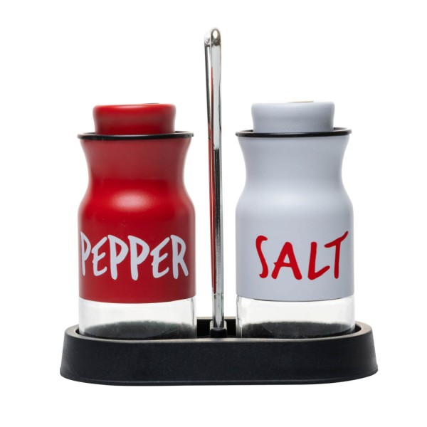 Encontraproduto.com.br - Conjunto 3 Peças Saleiro e Pimenteiro com Suporte 130ml Vidro - Wolff