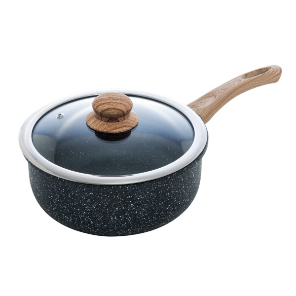 Encontraproduto.com.br - Panela de Indução com Tampa de Vidro 16cm Granilite Preta Alumínio com Revestimento Cerâmico - Wolff