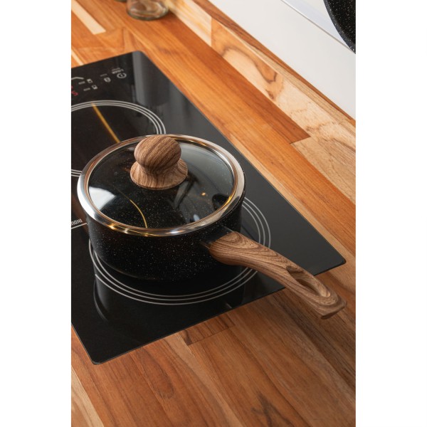 Encontraproduto.com.br - Panela de Indução com Tampa de Vidro 16cm Granilite Preta Alumínio com Revestimento Cerâmico - Wolff