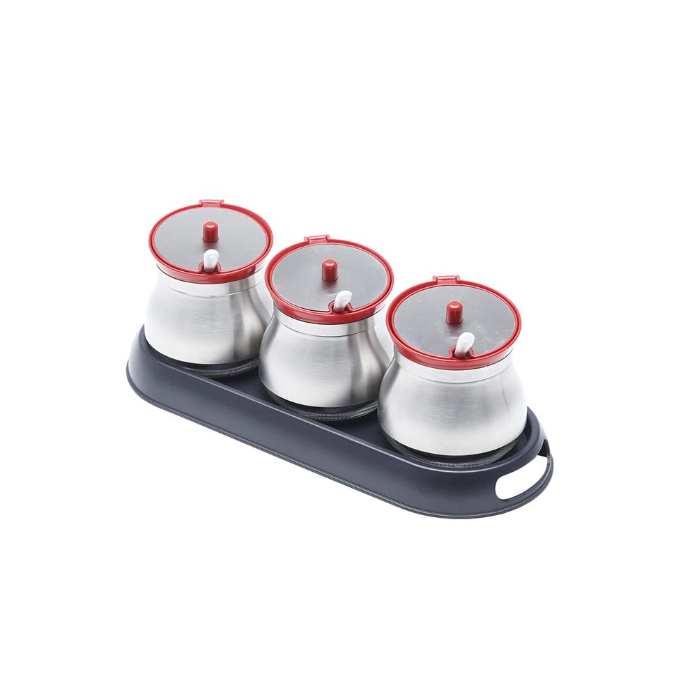 Porta-temperos em inox e vidro Bon Gourmet Bounce 3 peças
