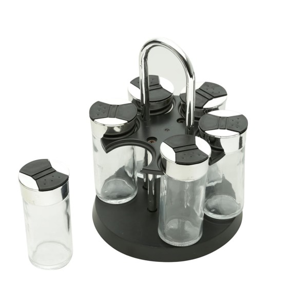 Encontraproduto.com.br - Jogo de porta-condimentos em vidro Bon Gourmet 7 peças 15,5x20,5cm preto