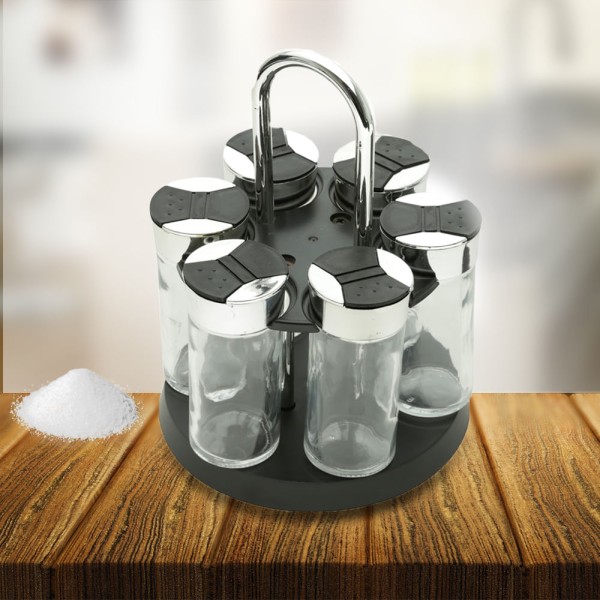 Encontraproduto.com.br - Jogo de porta-condimentos em vidro Bon Gourmet 7 peças 15,5x20,5cm preto