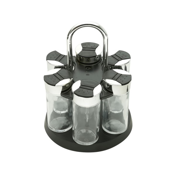 Encontraproduto.com.br - Jogo de porta-condimentos em vidro Bon Gourmet 7 peças 15,5x20,5cm preto