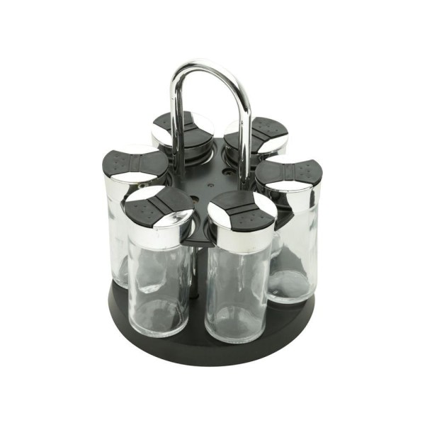 Encontraproduto.com.br - Jogo de porta-condimentos em vidro Bon Gourmet 7 peças 15,5x20,5cm preto