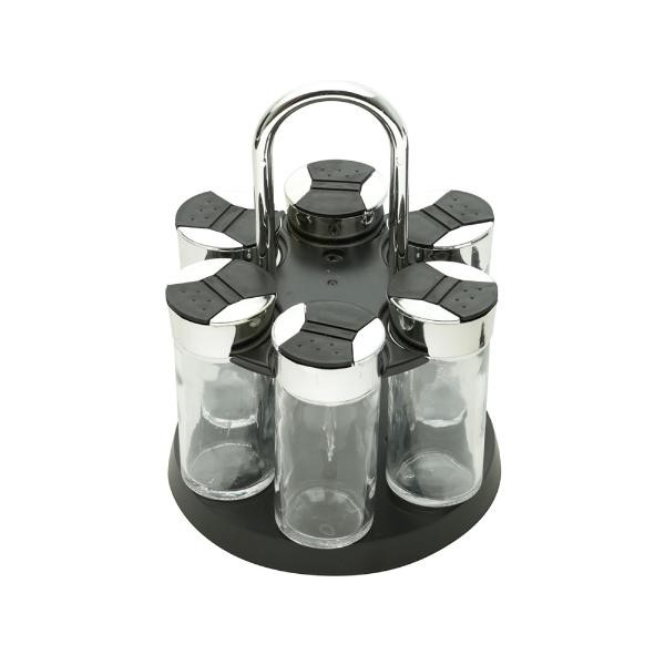 Encontraproduto.com.br - Jogo de porta-condimentos em vidro Bon Gourmet 7 peças 15,5x20,5cm preto