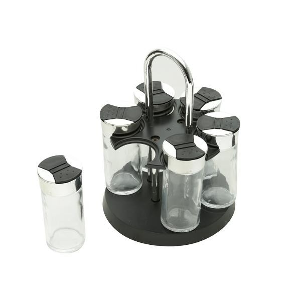 Encontraproduto.com.br - Jogo de porta-condimentos em vidro Bon Gourmet 7 peças 15,5x20,5cm preto
