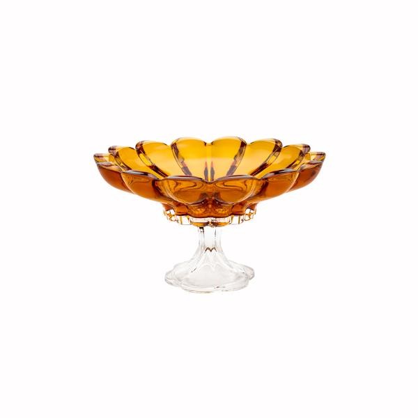 Centro de mesa em cristal com pé Wolff Tulip 32,5 âmbar