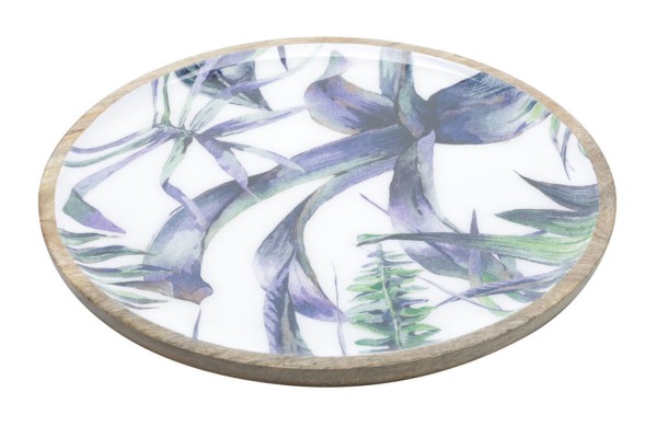 Bandeja Naturals redonda em madeira Flower 35x3cm