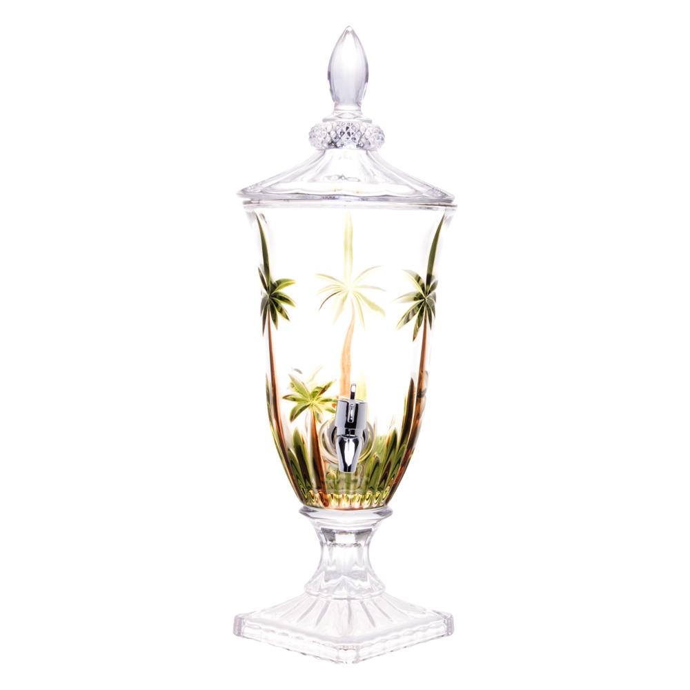 Encontraproduto.com.br - Dispenser - Suqueira em cristal com pé Wolff 27576 Palm Tree Handpaint 2 litros pintado
