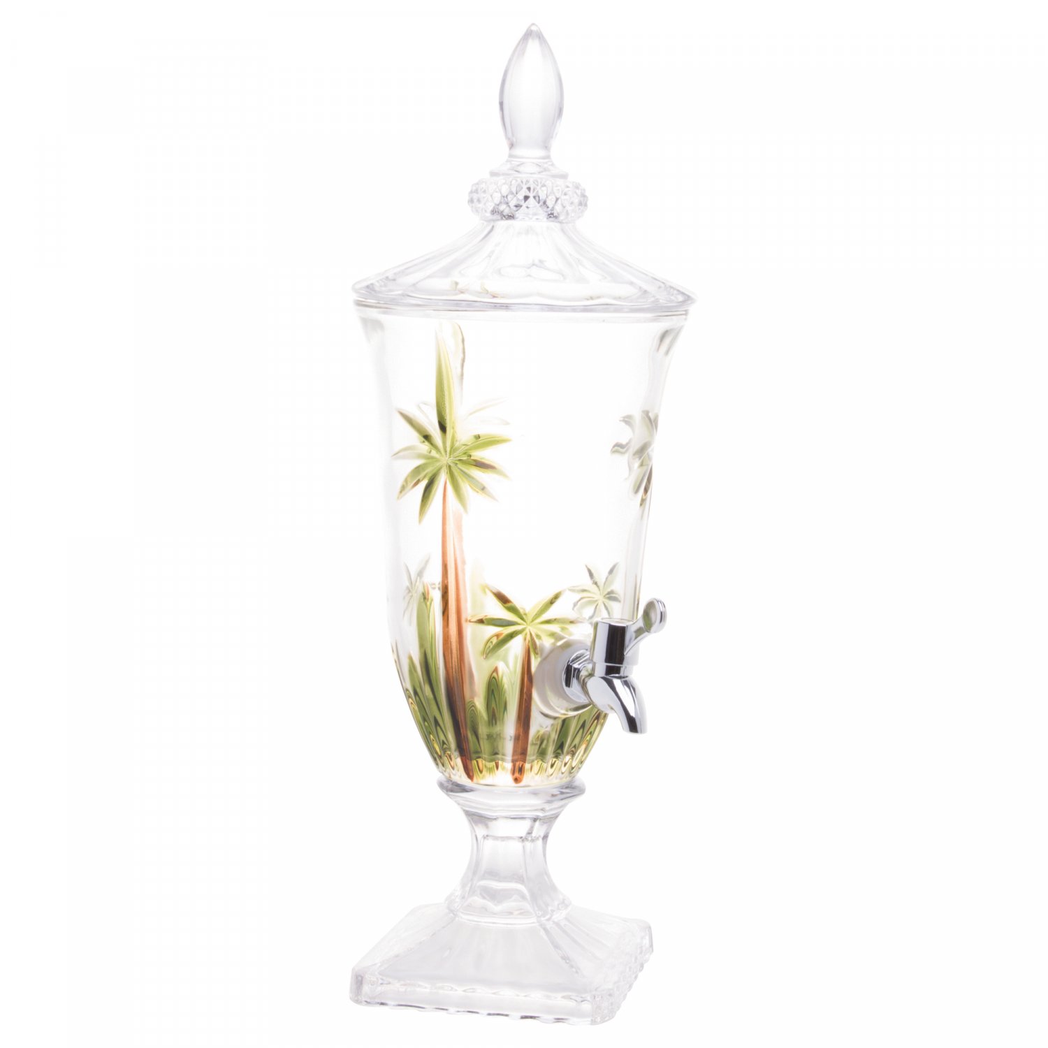 Encontraproduto.com.br - Dispenser - Suqueira em cristal com pé Wolff 27576 Palm Tree Handpaint 2 litros pintado