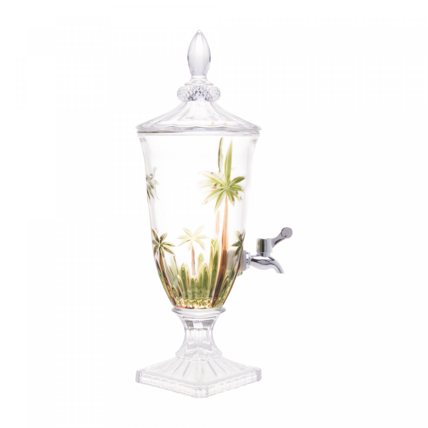 Encontraproduto.com.br - Dispenser - Suqueira em cristal com pé Wolff 27576 Palm Tree Handpaint 2 litros pintado