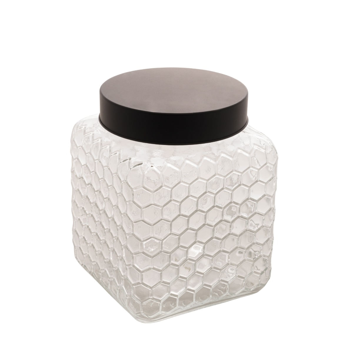 Pote de Vidro com Tampa Preta Colméia 13x16cm 1,8l - Wolff