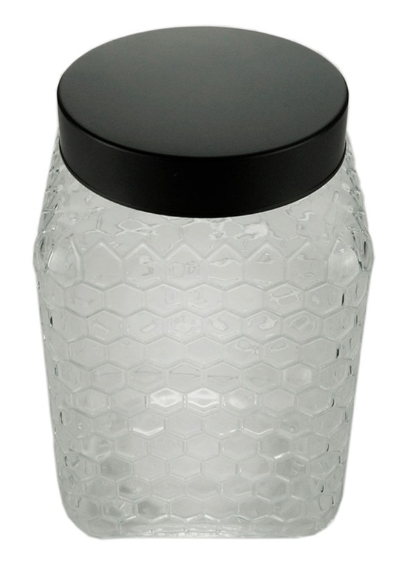 Encontraproduto.com.br - Pote Vidro Colmeia 2,4L Com Tampa Preto Rojemac