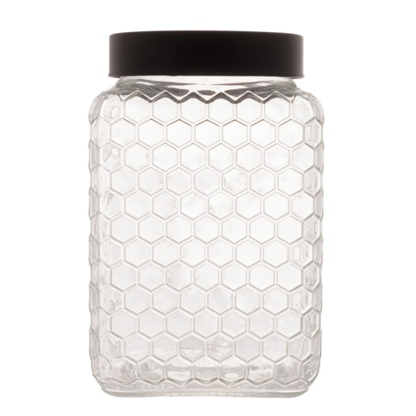 Encontraproduto.com.br - Pote Vidro Colmeia 2,4L Com Tampa Preto Rojemac