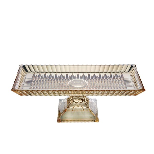 Encontraproduto.com.br - Travessa Cristal C/Pé Retangular Queen Âmbar 34X17X11Cm