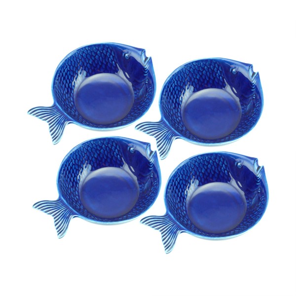 Conjunto 4 Peixes Decorativos de Cerâmica Ocean Azul 20cm x 14cm - Wolff