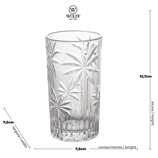 Encontraproduto.com.br - Jogo 6 Copos Altos Cristal de Chumbo Palm Tree 360ml