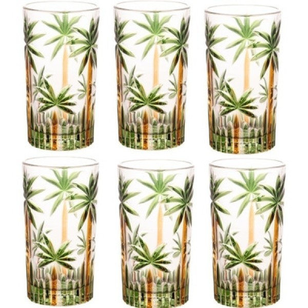 Jogo 6 Copos Altos em Cristal Palm Tree 360ml