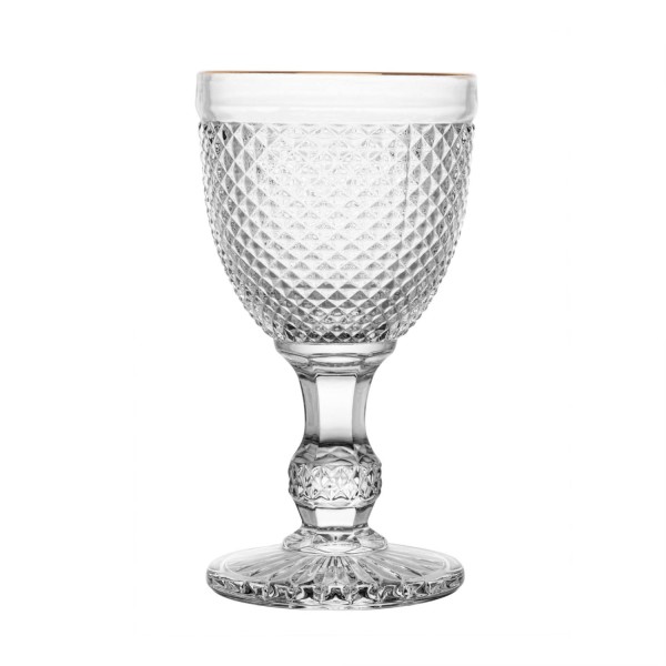 Encontraproduto.com.br - Conjunto 6 Taças de Água de Vidro com Fio Dourado Bico de jaca 300ml - Wolff