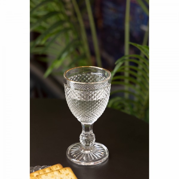Encontraproduto.com.br - Conjunto 6 Taças de Água de Vidro com Fio Dourado Bico de jaca 300ml - Wolff